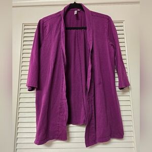 Thyme - 100% Cotton Purple Open Lightweight 3/4 Sleeve Cardigan Sweater